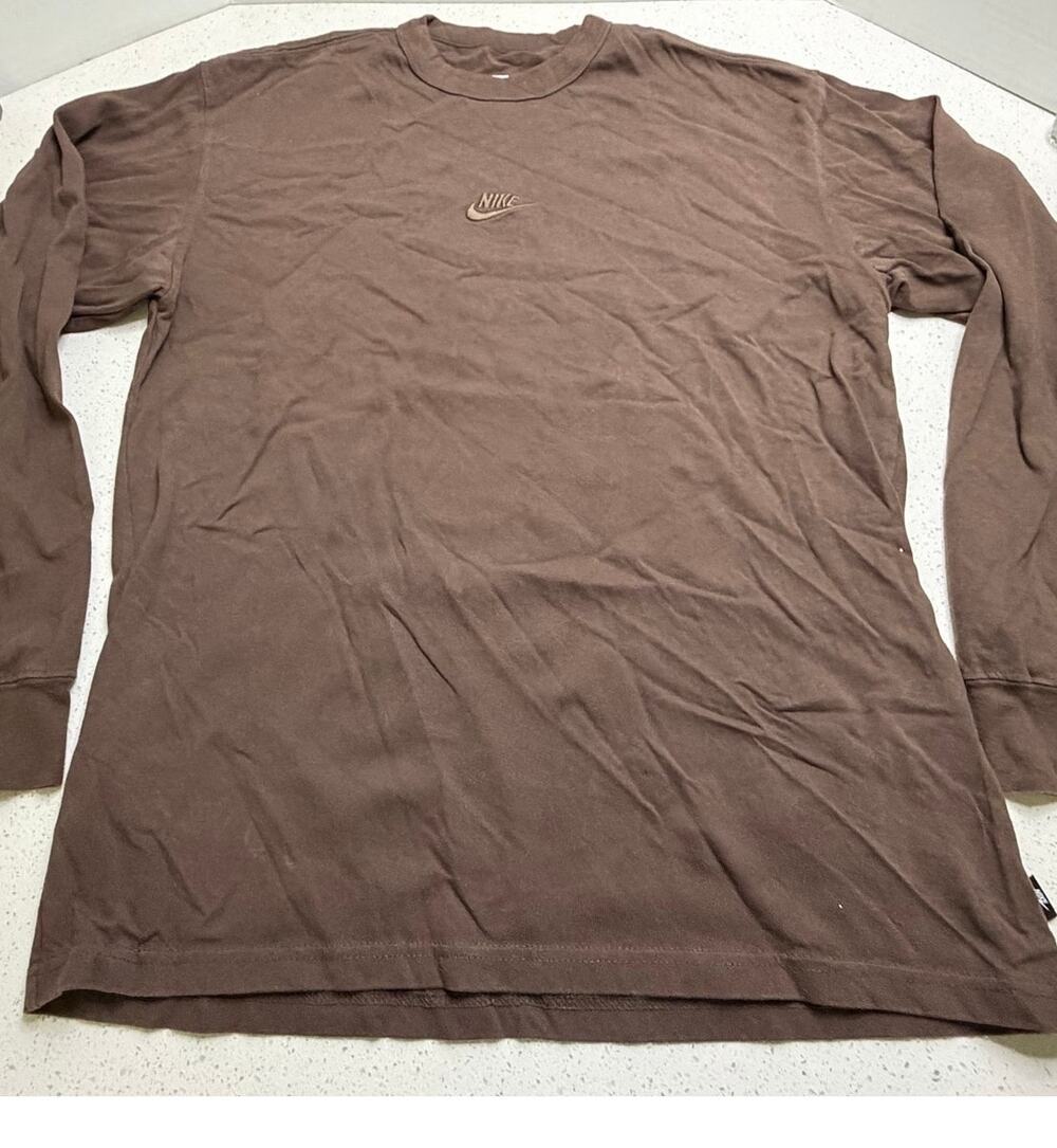 Nike Sportswear Premium Essentials Men's T-Shirt Browm Size Small Long Sleeve